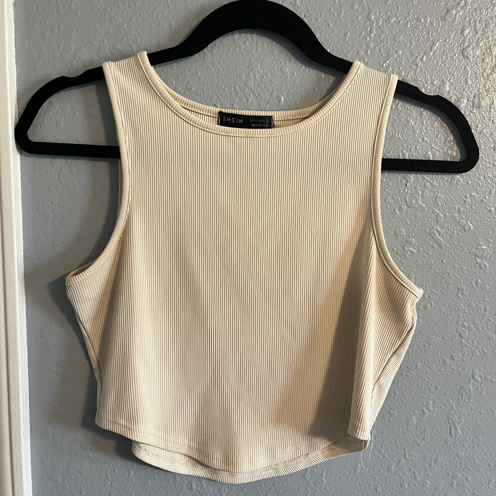 SHEIN Cream Sleeveless Crop Tank Top